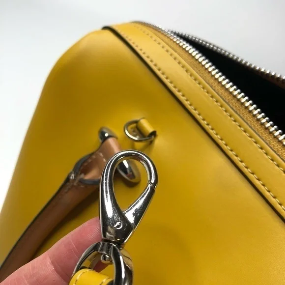 NEW Claudia Firenze Italian Color-block Leather Mustard Satchel Crossbody Purse - Picture 6 of 14